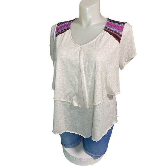 Cato Short Sleeve Bohemian Layered Colorful Embroidered Tee Plus Size 18/20W - Picture 5 of 16